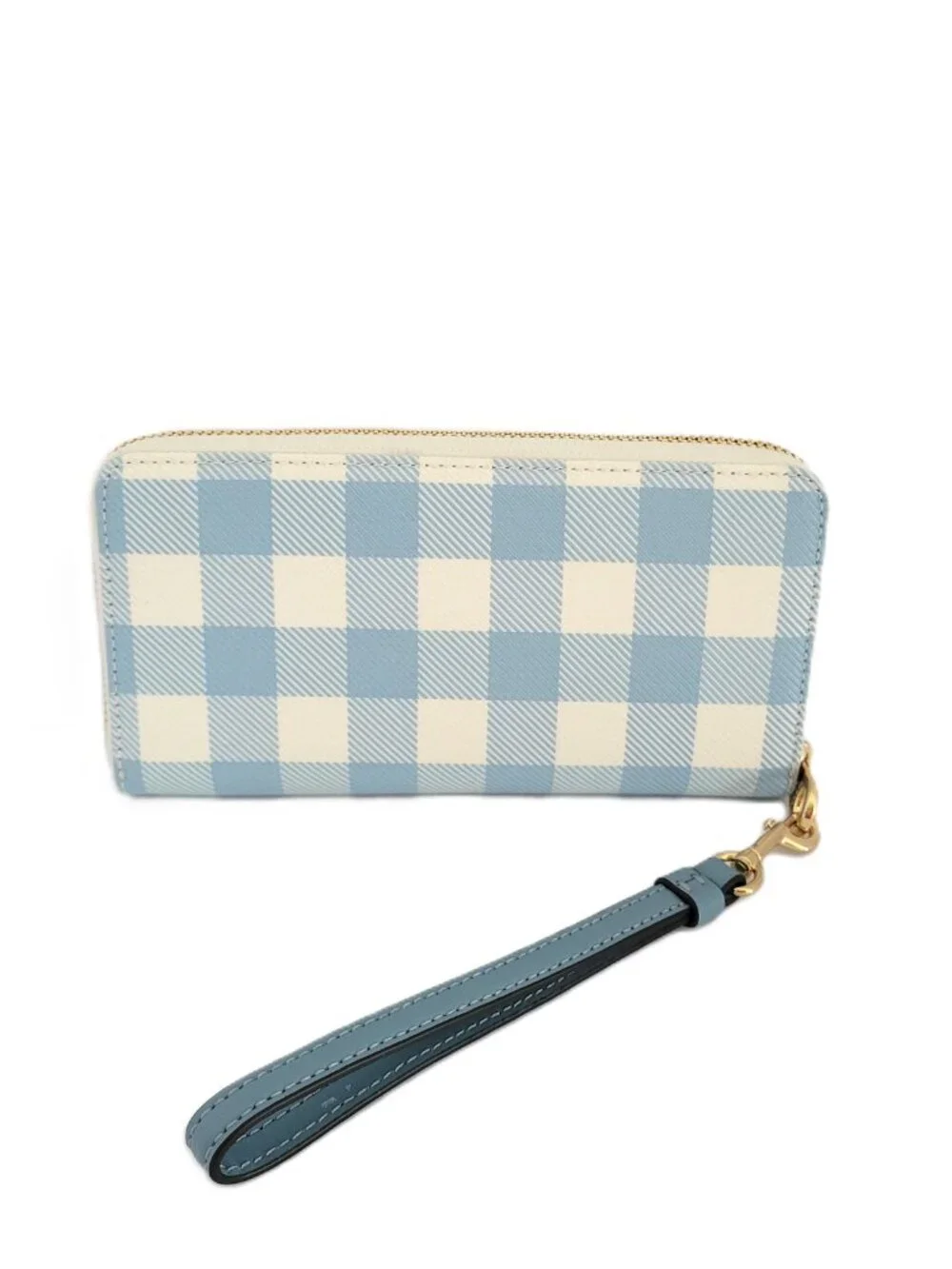 Coach CFA13 Long Zip Around Wallet Jacquard Gingham Print Wristlet Blue Multi
